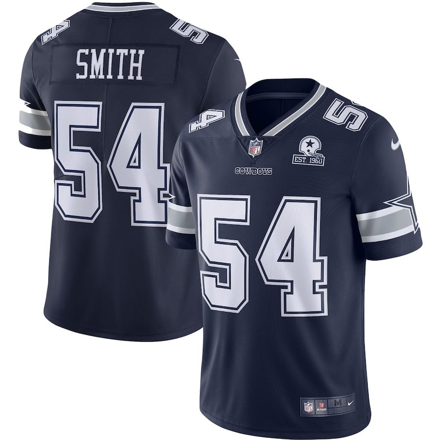 Men Dallas Cowboys 54 Jaylen Smith Nike Navy 60th Anniversary Limited NFL Jersey
